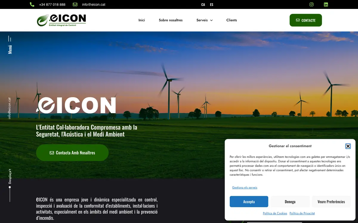 Portada del web actual (WordPress), en un ordinador