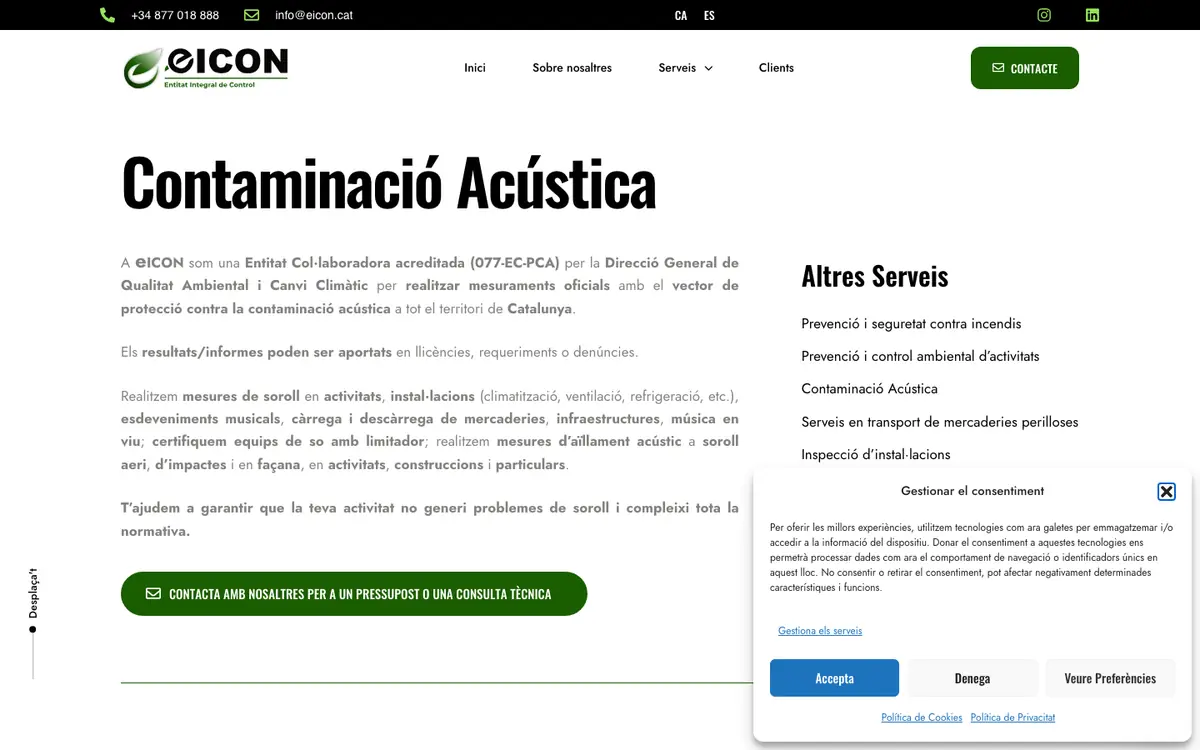 Fitxa de servei del web actual (WordPress), en un ordinador